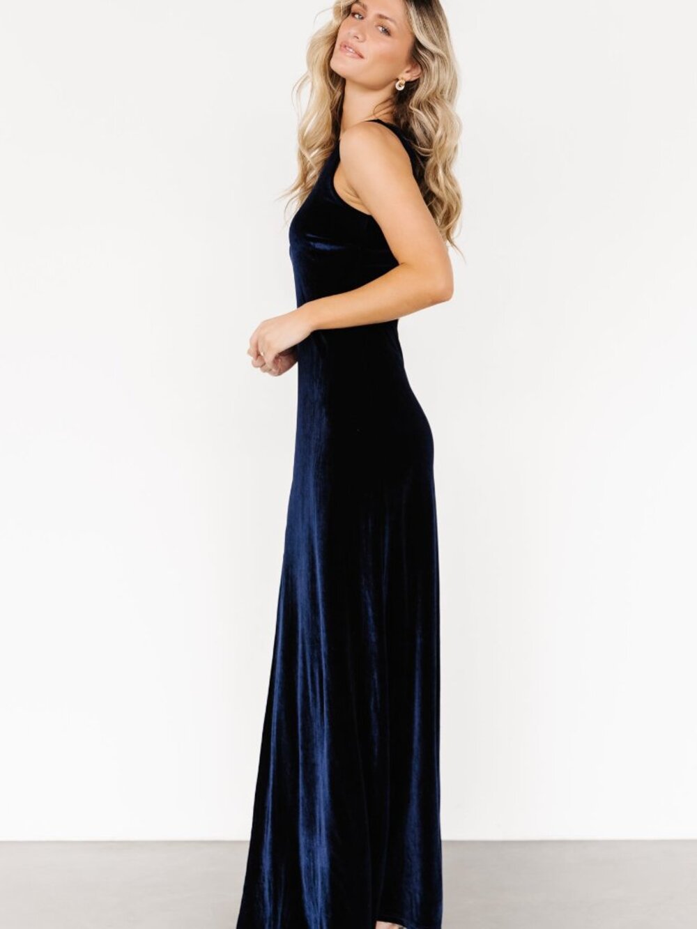 Baltic Born Tatiana Velvet One Shoulder Maxi Dress | Navy Size L - Picture 4 of 5